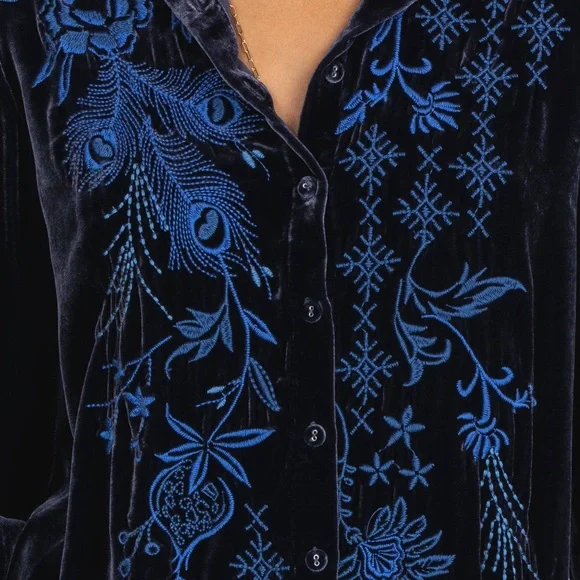 Johnny Was heavily embroidered Azure Velvet Kimono Sleeve Shirt/Jacket NWT - Picture 5 of 12